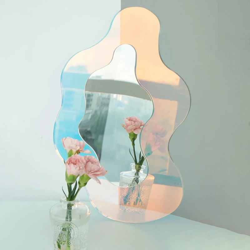 Ins Wavy Decorative Mirrors with Base Korean Cosmetic Mirror Irregular Table Mirror Women Beauty Mirrors Living Room Decor 거울