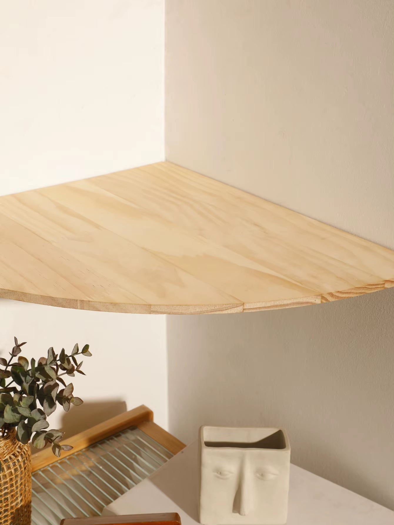 Wall Corner Shelves Wood Floating Wall Shelf round End Wall Mounted Floating Corner Shelf for Bedroom Living Room and Kitchen