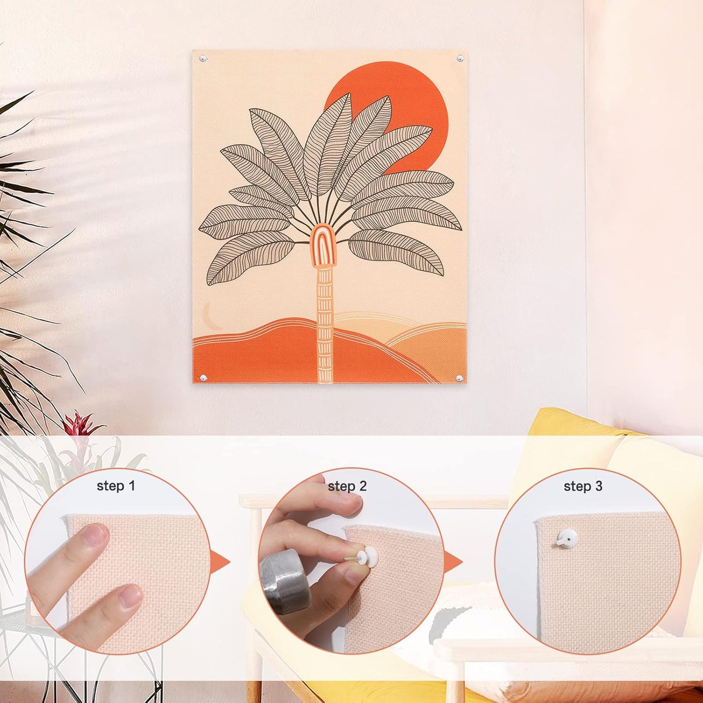 3 PCS Boho Tapestry Wall Hanging Sun Moon Tapestry Abstract Art Palm Tree Tapestry Minimalist Small Rainbow Wall Tapestry for Bedroom/Living Room (Bohemian 01, 19.7" X 23.6")