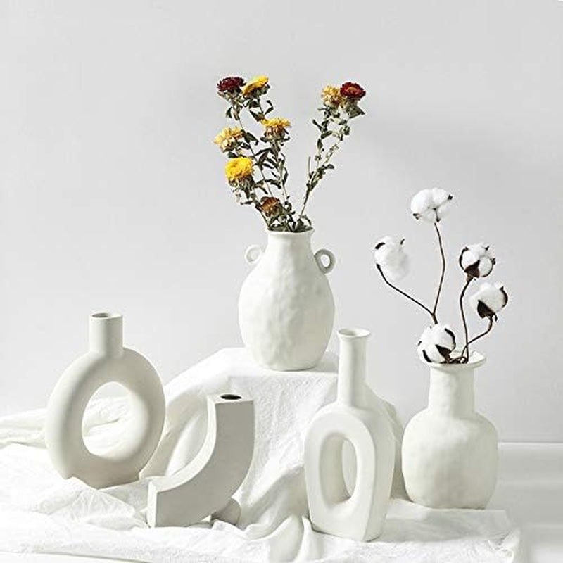 White Ceramic Vase for Floral Arrangements Modern Abstraction Flower Vases for Living Room Wedding Home Table Decor (Nordic-J)