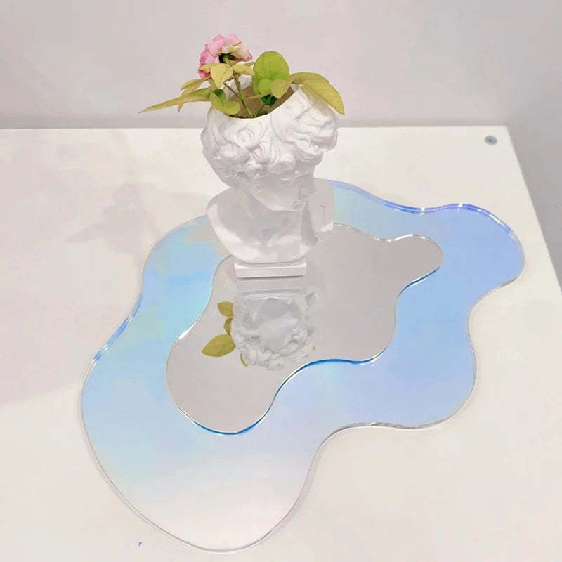 Ins Wavy Decorative Mirrors with Base Korean Cosmetic Mirror Irregular Table Mirror Women Beauty Mirrors Living Room Decor 거울