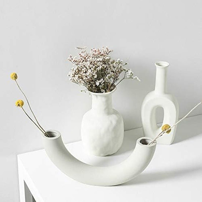 White Ceramic Vase for Floral Arrangements Modern Abstraction Flower Vases for Living Room Wedding Home Table Decor (Nordic-J)