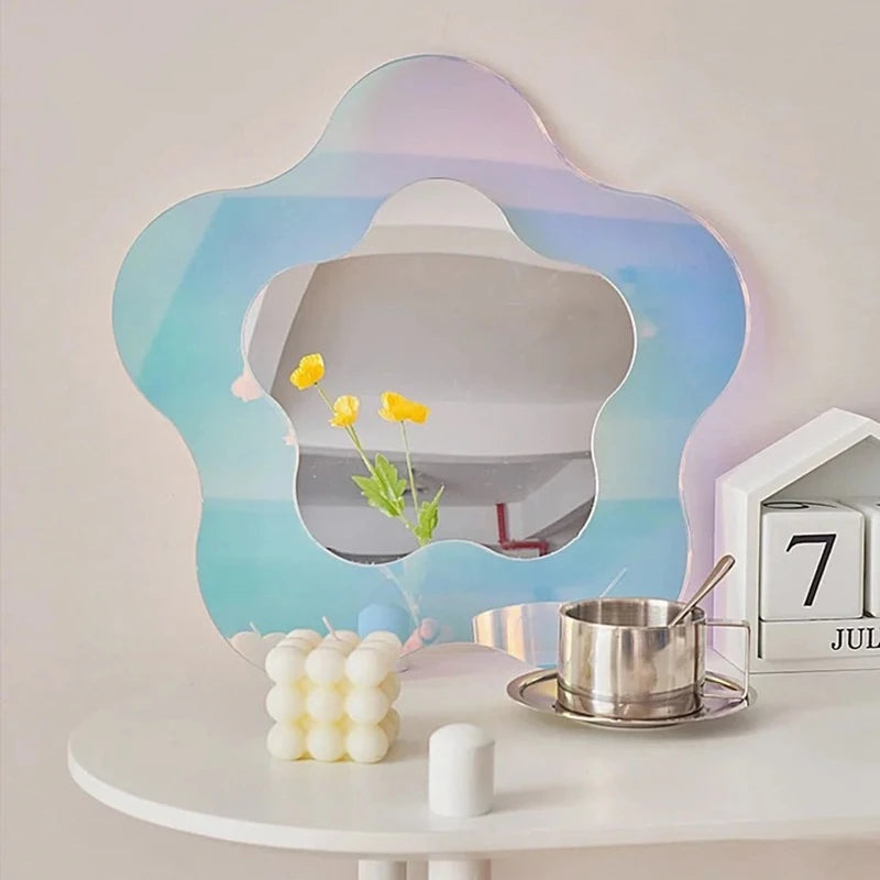 Ins Wavy Decorative Mirrors with Base Korean Cosmetic Mirror Irregular Table Mirror Women Beauty Mirrors Living Room Decor 거울