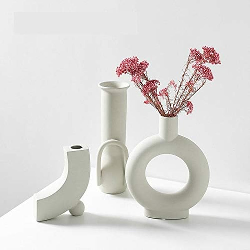 White Ceramic Vase for Floral Arrangements Modern Abstraction Flower Vases for Living Room Wedding Home Table Decor (Nordic-J)