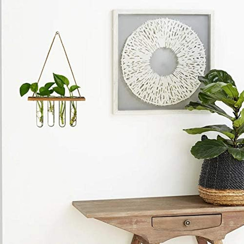 Wall Hanging Mounted Planter Glass Terrarium with Wooden Holder and 4 Test Tube Vase for Propagation Hydroponics Plants Cuttings Home Office Decoration, Brown