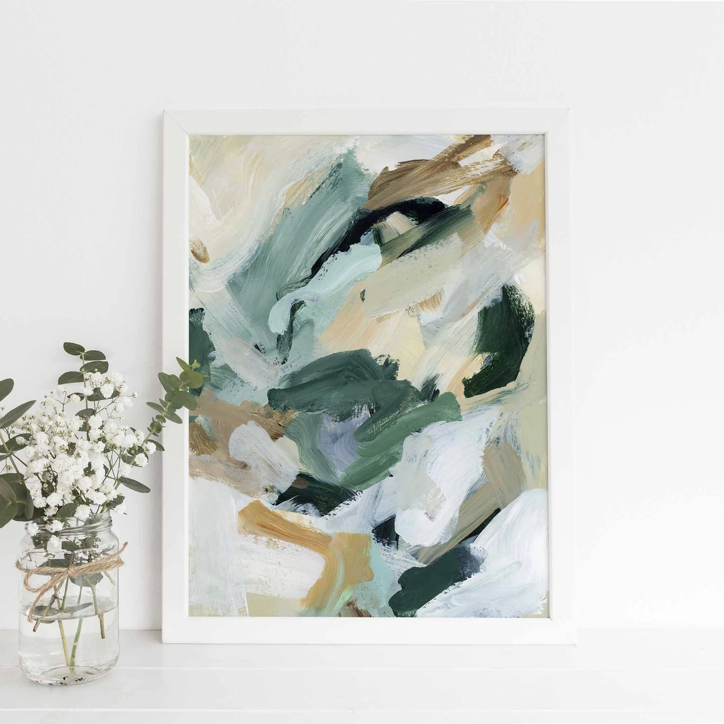 Abstract Painting | Neutral Green and Beige Tones for Contemporary Home Decor, Modern Wall Art | "Natural Course" - Art Print or Canvas