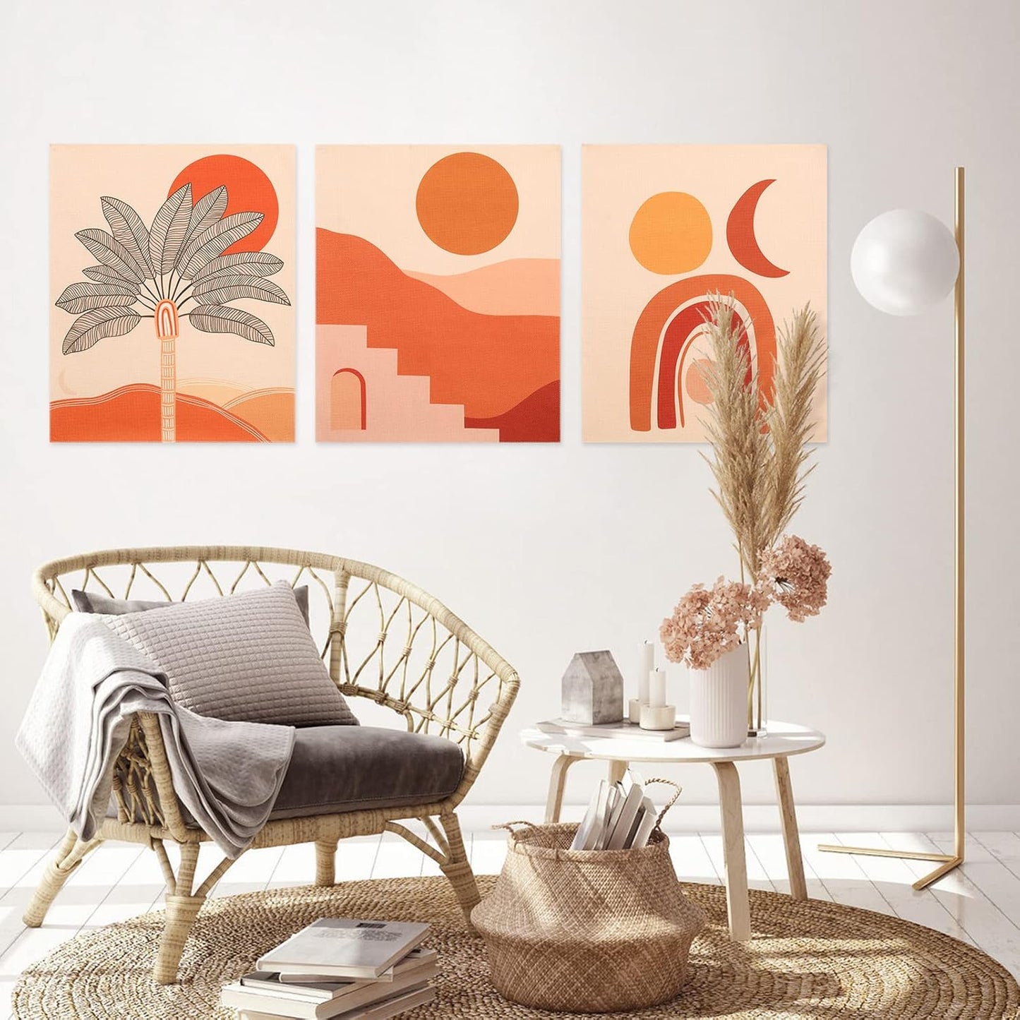 3 PCS Boho Tapestry Wall Hanging Sun Moon Tapestry Abstract Art Palm Tree Tapestry Minimalist Small Rainbow Wall Tapestry for Bedroom/Living Room (Bohemian 01, 19.7" X 23.6")