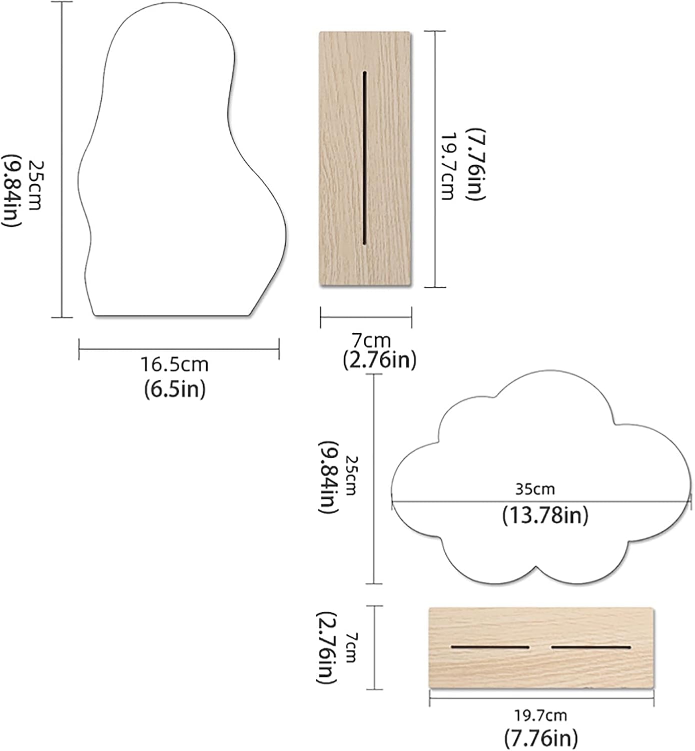 Irregular Aesthetic Vanity Mirror Frameless, Makeup Mirror Decorative Desk Tabletop Acrylic Mirrors with Wooden Stand for Living Room, Bedroom, and Minimal Spaces Home Decor (A)