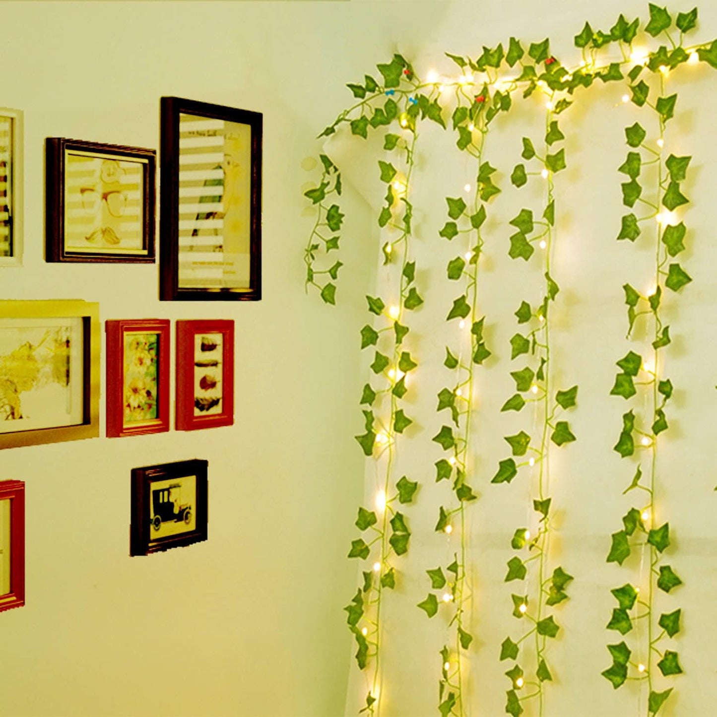 24 Pcs Artificial Ivy Garland Fake Vines with 130 Ft Lights String (400 LED) Decor Faux Green Hanging Plant Greenery for Wall Party Wedding Room Home Kitchen Indoor & Outdoor Decoration