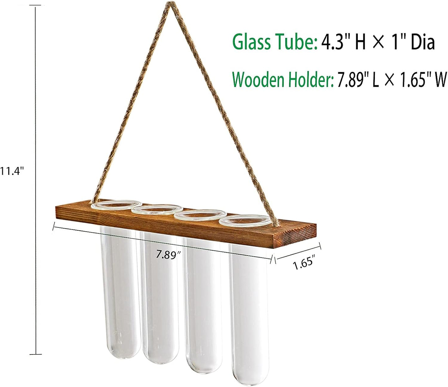 Wall Hanging Mounted Planter Glass Terrarium with Wooden Holder and 4 Test Tube Vase for Propagation Hydroponics Plants Cuttings Home Office Decoration, Brown