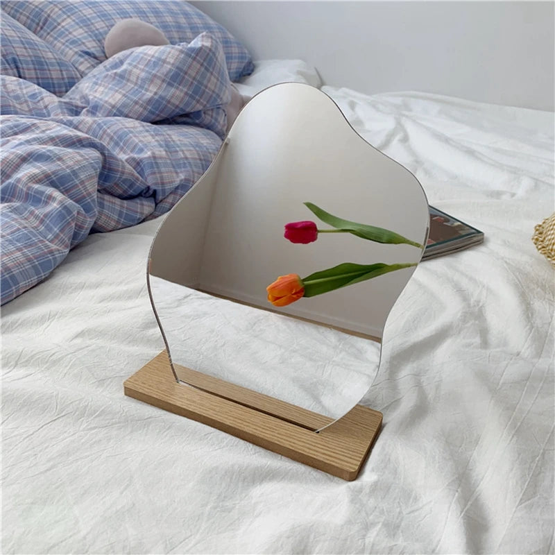 Ins Wavy Decorative Mirrors with Base Korean Cosmetic Mirror Irregular Table Mirror Women Beauty Mirrors Living Room Decor 거울