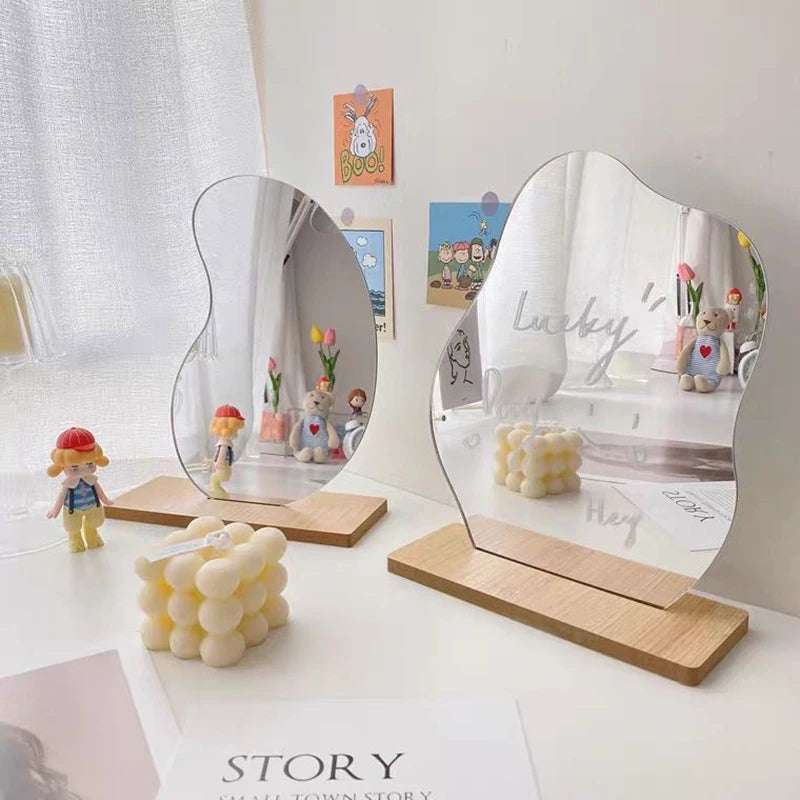 Ins Wavy Decorative Mirrors with Base Korean Cosmetic Mirror Irregular Table Mirror Women Beauty Mirrors Living Room Decor 거울