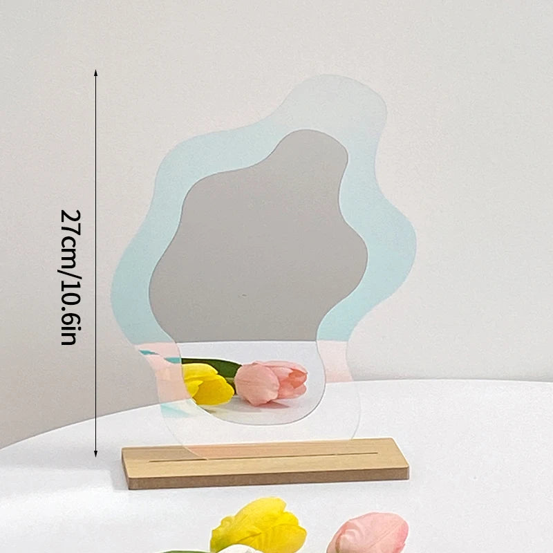 Ins Wavy Decorative Mirrors with Base Korean Cosmetic Mirror Irregular Table Mirror Women Beauty Mirrors Living Room Decor 거울