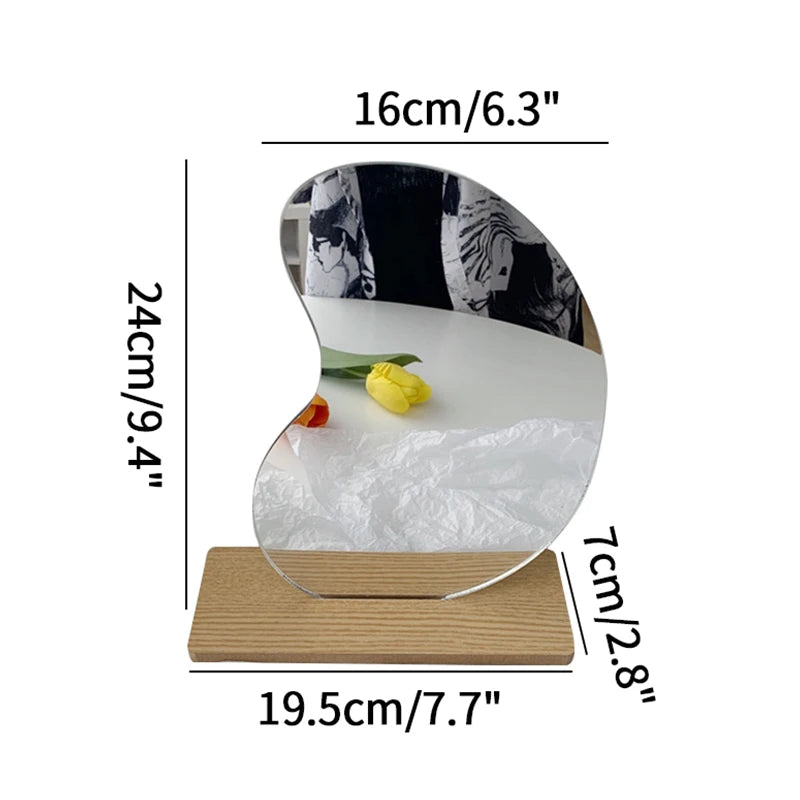 Ins Wavy Decorative Mirrors with Base Korean Cosmetic Mirror Irregular Table Mirror Women Beauty Mirrors Living Room Decor 거울