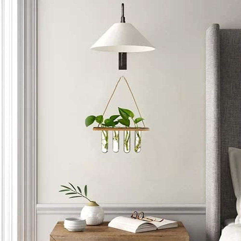 Wall Hanging Mounted Planter Glass Terrarium with Wooden Holder and 4 Test Tube Vase for Propagation Hydroponics Plants Cuttings Home Office Decoration, Brown