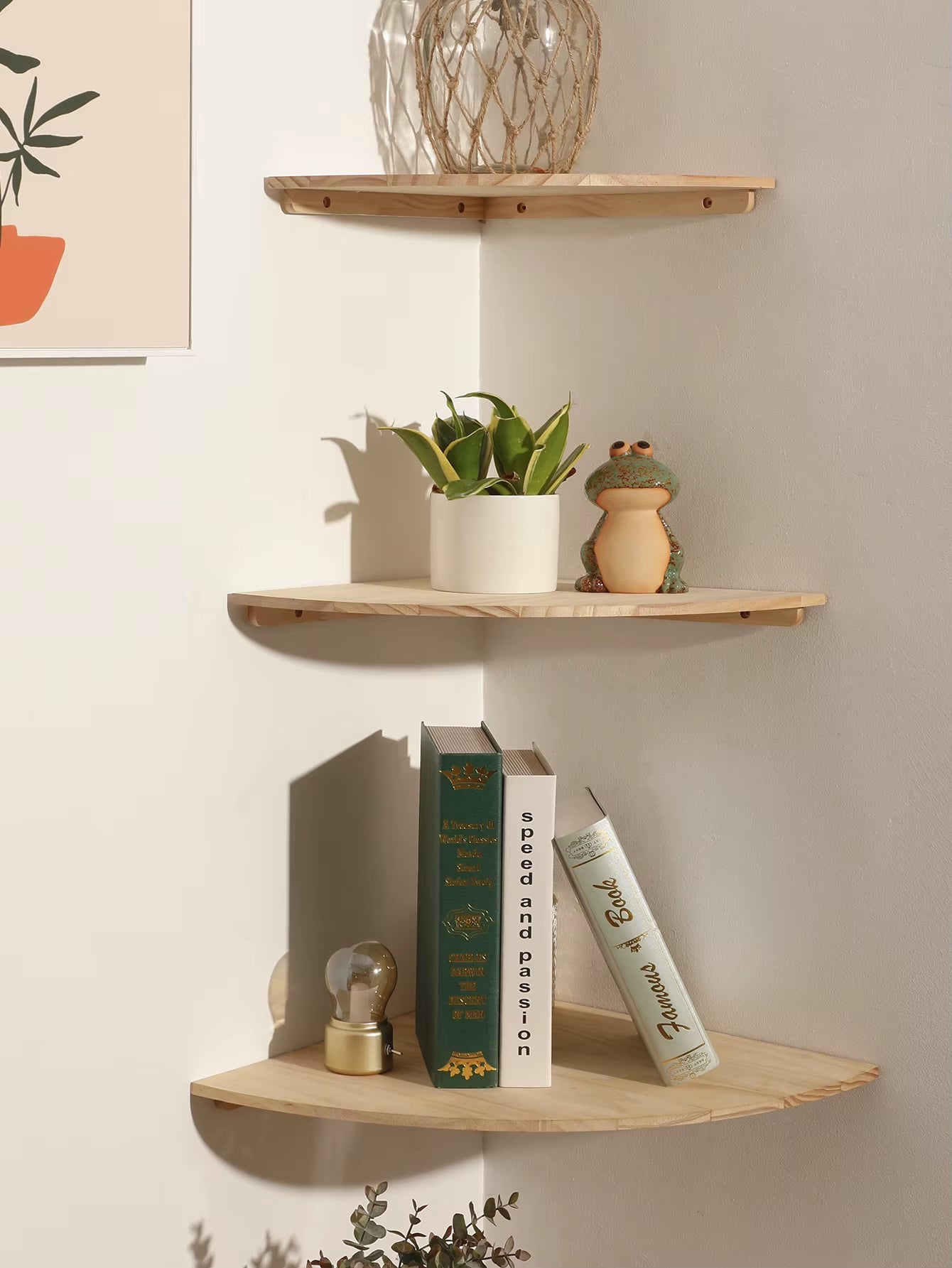 Wall Corner Shelves Wood Floating Wall Shelf round End Wall Mounted Floating Corner Shelf for Bedroom Living Room and Kitchen