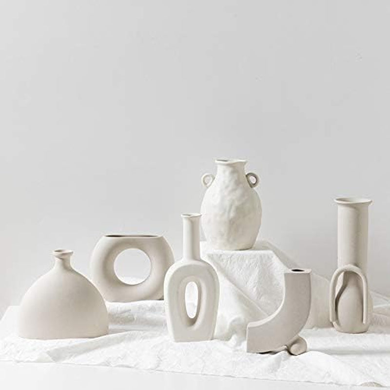 White Ceramic Vase for Floral Arrangements Modern Abstraction Flower Vases for Living Room Wedding Home Table Decor (Nordic-J)