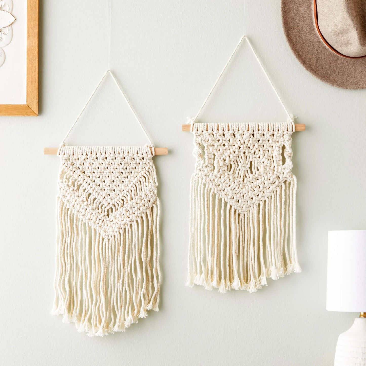 2 Pack Bohemian Style Macrame Wall Hanging, Dreamcatcher Home Decor (White, 10 X 15 In)