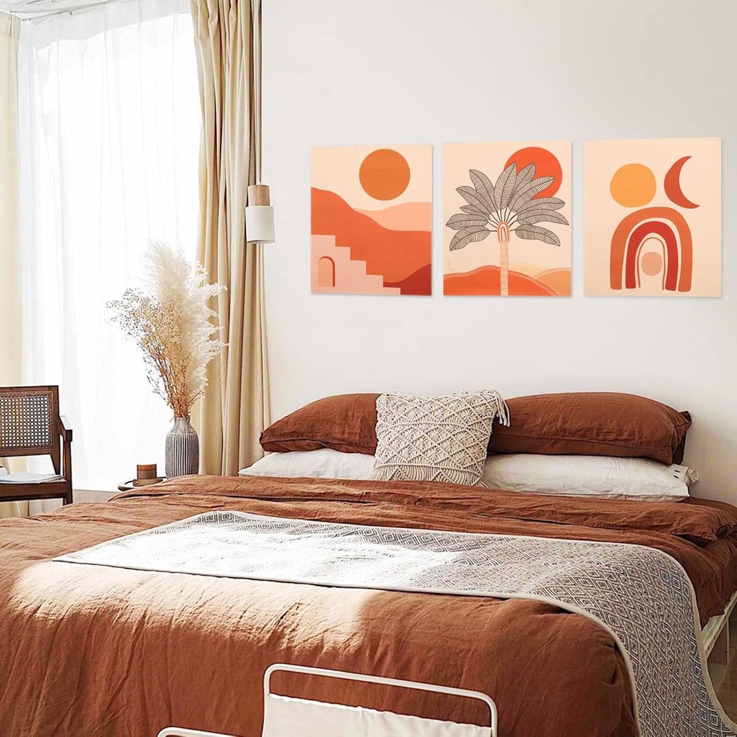 3 PCS Boho Tapestry Wall Hanging Sun Moon Tapestry Abstract Art Palm Tree Tapestry Minimalist Small Rainbow Wall Tapestry for Bedroom/Living Room (Bohemian 01, 19.7" X 23.6")