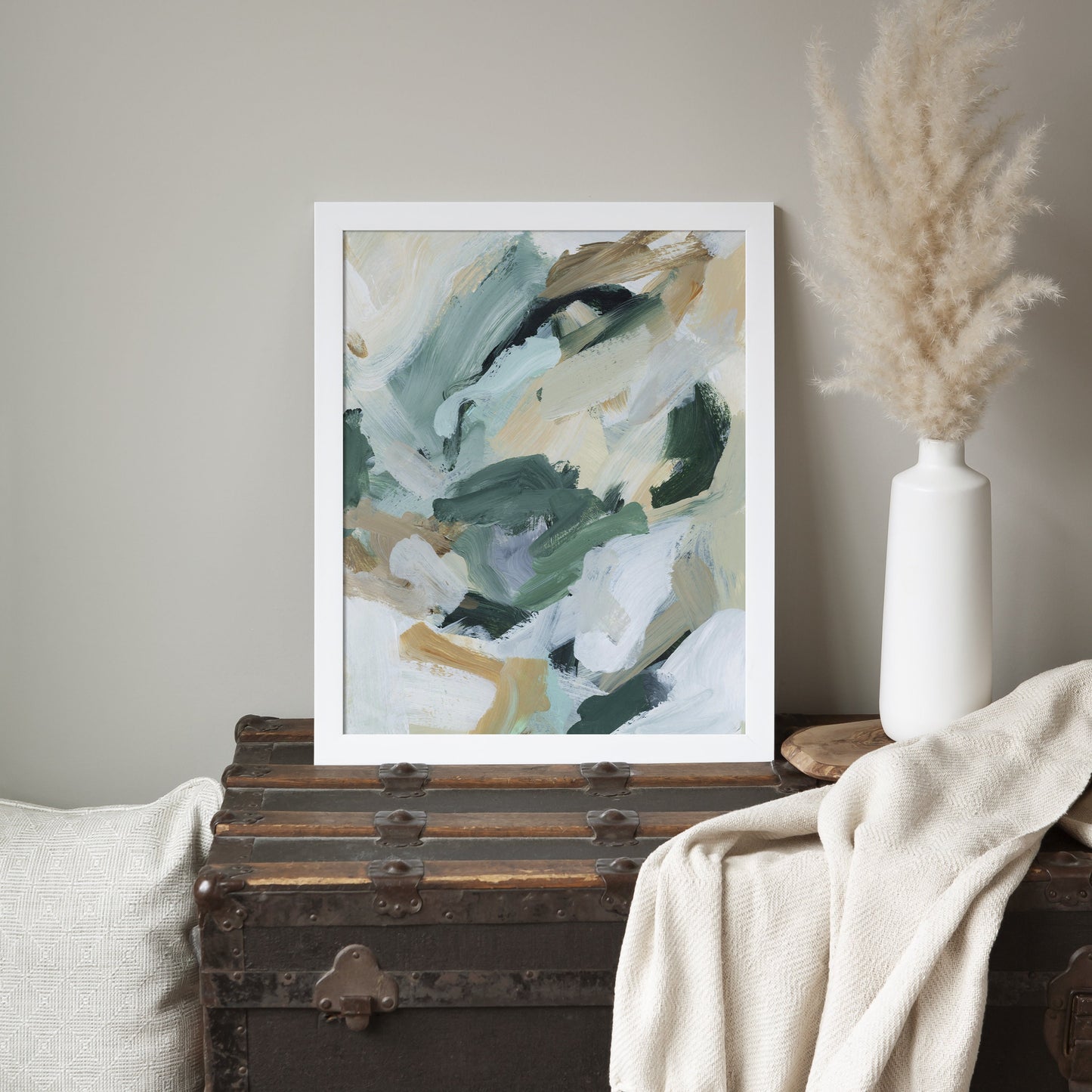 Abstract Painting | Neutral Green and Beige Tones for Contemporary Home Decor, Modern Wall Art | "Natural Course" - Art Print or Canvas