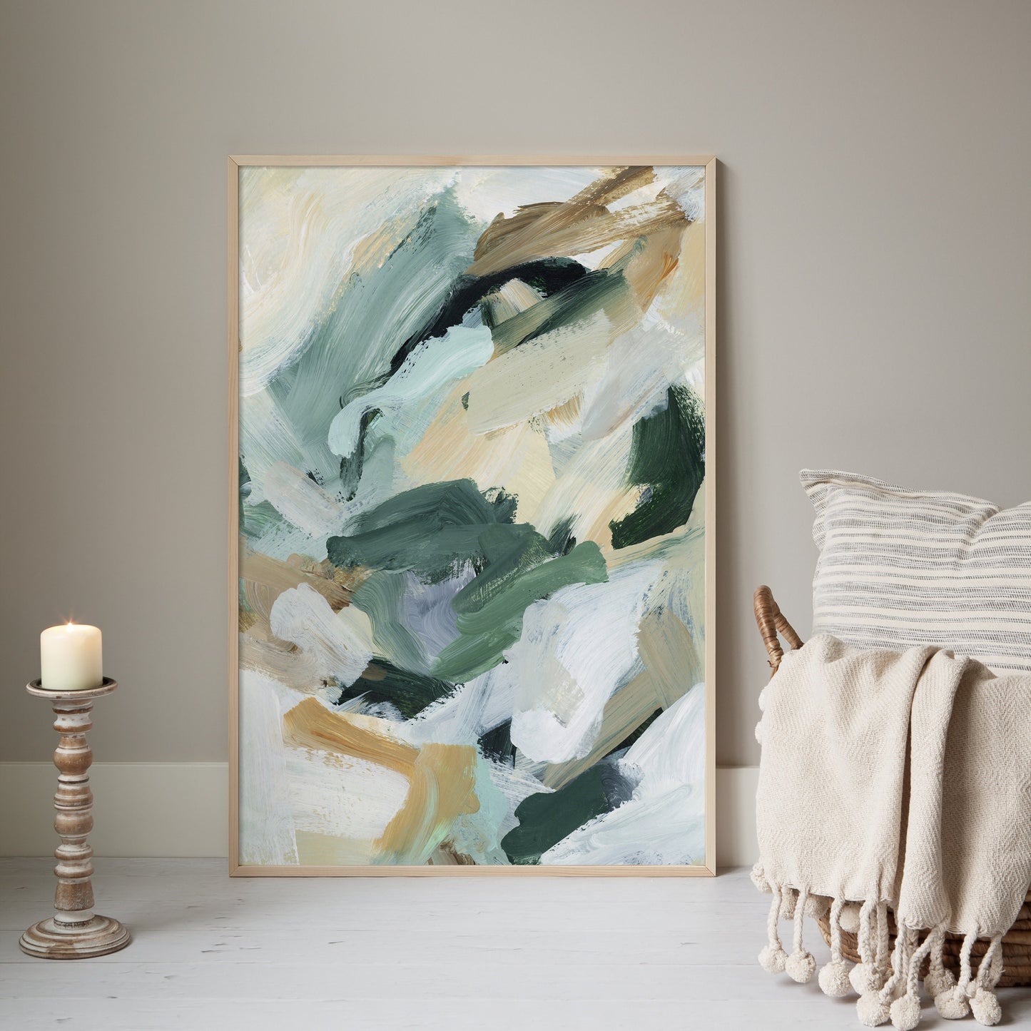 Abstract Painting | Neutral Green and Beige Tones for Contemporary Home Decor, Modern Wall Art | "Natural Course" - Art Print or Canvas