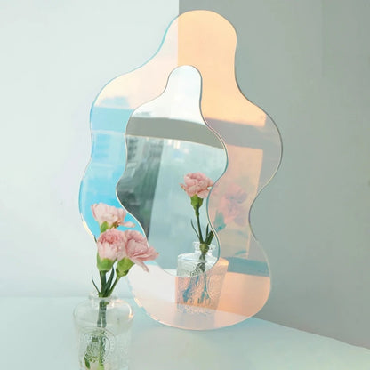 Ins Wavy Decorative Mirrors with Base Korean Cosmetic Mirror Irregular Table Mirror Women Beauty Mirrors Living Room Decor 거울