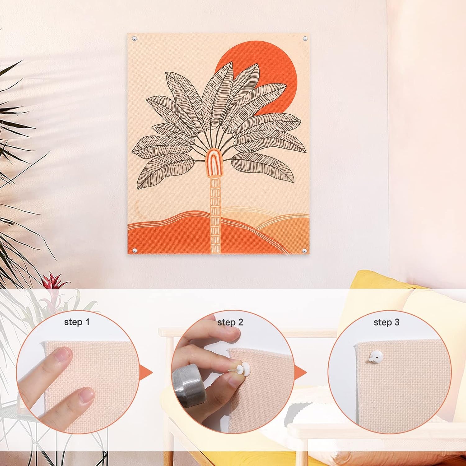 3 PCS Boho Tapestry Wall Hanging Sun Moon Tapestry Abstract Art Palm Tree Tapestry Minimalist Small Rainbow Wall Tapestry for Bedroom/Living Room (Bohemian 01, 19.7" X 23.6")