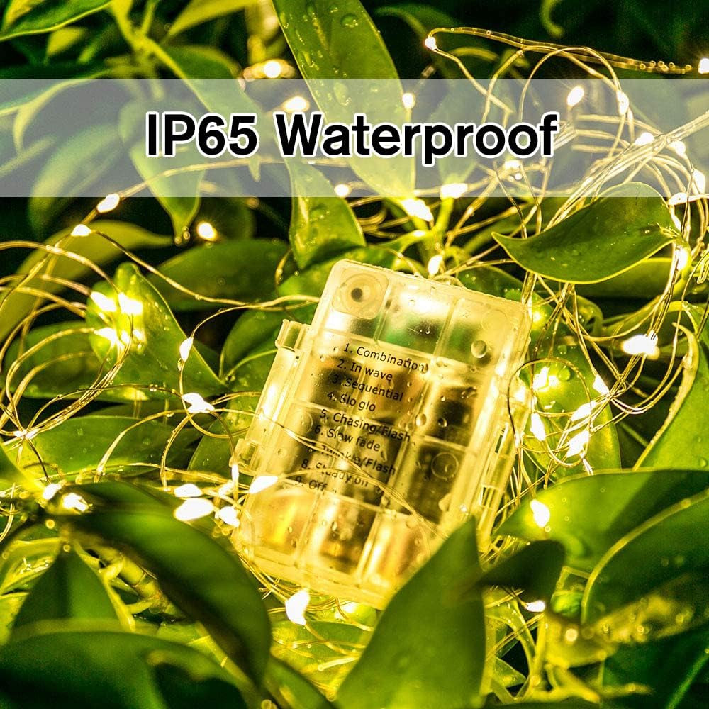 33Ft 100 LED Fairy Lights Battery Operated String Lights Waterproof 8 Modes Fairy Lights for Party Wedding Christmas Festive Decoration, Warm White