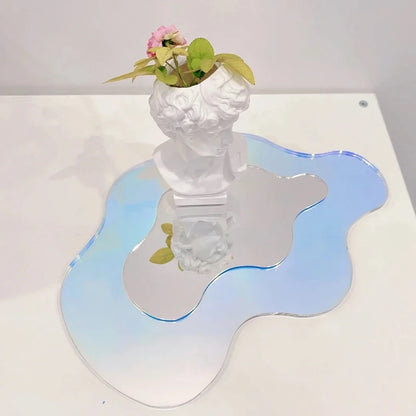 Ins Wavy Decorative Mirrors with Base Korean Cosmetic Mirror Irregular Table Mirror Women Beauty Mirrors Living Room Decor 거울