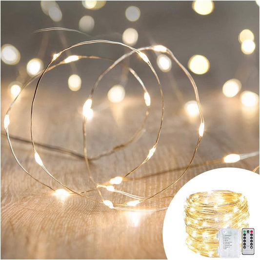33Ft 100 LED Fairy Lights Battery Operated String Lights Waterproof 8 Modes Fairy Lights for Party Wedding Christmas Festive Decoration, Warm White