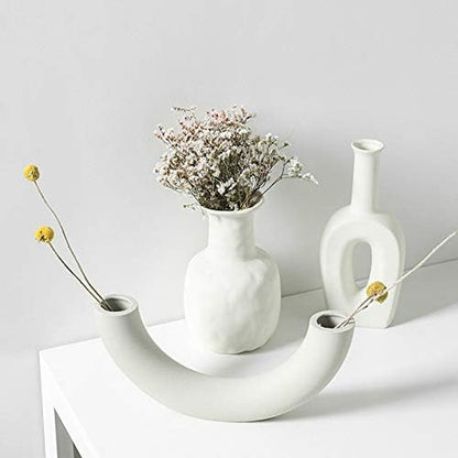 White Ceramic Vase for Floral Arrangements Modern Abstraction Flower Vases for Living Room Wedding Home Table Decor (Nordic-J)
