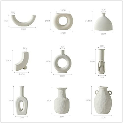 White Ceramic Vase for Floral Arrangements Modern Abstraction Flower Vases for Living Room Wedding Home Table Decor (Nordic-J)