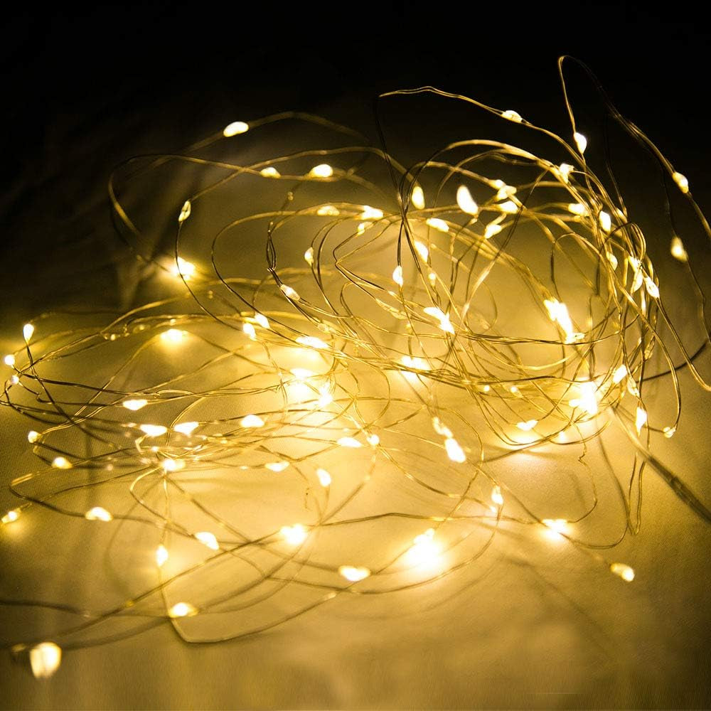 33Ft 100 LED Fairy Lights Battery Operated String Lights Waterproof 8 Modes Fairy Lights for Party Wedding Christmas Festive Decoration, Warm White