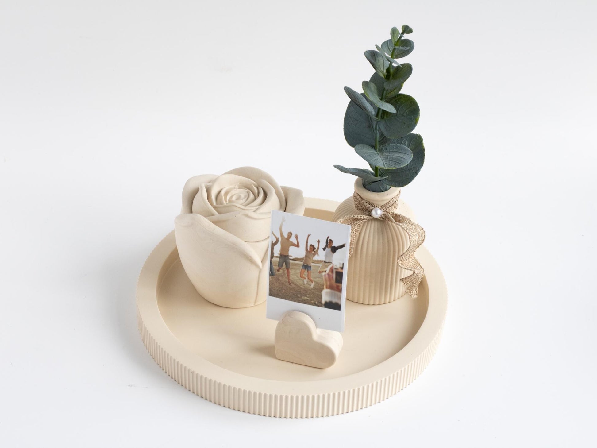 Beige Ribbed Decorative Tray Stone | Shelf Decor | Homeware Display Tray Accessories | Jesmonite | Handmade | Home Decor and Gift