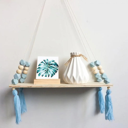 Wall Hanging Shelves,Boho Wall Hanging Shelf Wood Rope Hanging Floating Shelves Swing Triangle Floating Shelf Triangle Window Rope Plant Wooden Bead Tassels Storage Rack Wall Rope Hanging Shelf