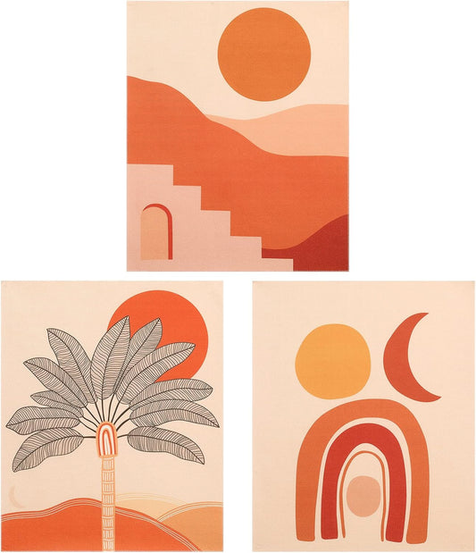 3 PCS Boho Tapestry Wall Hanging Sun Moon Tapestry Abstract Art Palm Tree Tapestry Minimalist Small Rainbow Wall Tapestry for Bedroom/Living Room (Bohemian 01, 19.7" X 23.6")