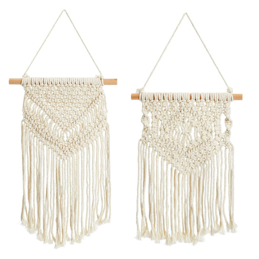 2 Pack Bohemian Style Macrame Wall Hanging, Dreamcatcher Home Decor (White, 10 X 15 In)