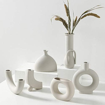 White Ceramic Vase for Floral Arrangements Modern Abstraction Flower Vases for Living Room Wedding Home Table Decor (Nordic-J)