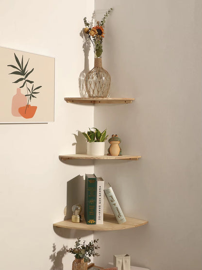 Wall Corner Shelves Wood Floating Wall Shelf round End Wall Mounted Floating Corner Shelf for Bedroom Living Room and Kitchen