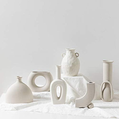 White Ceramic Vase for Floral Arrangements Modern Abstraction Flower Vases for Living Room Wedding Home Table Decor (Nordic-J)